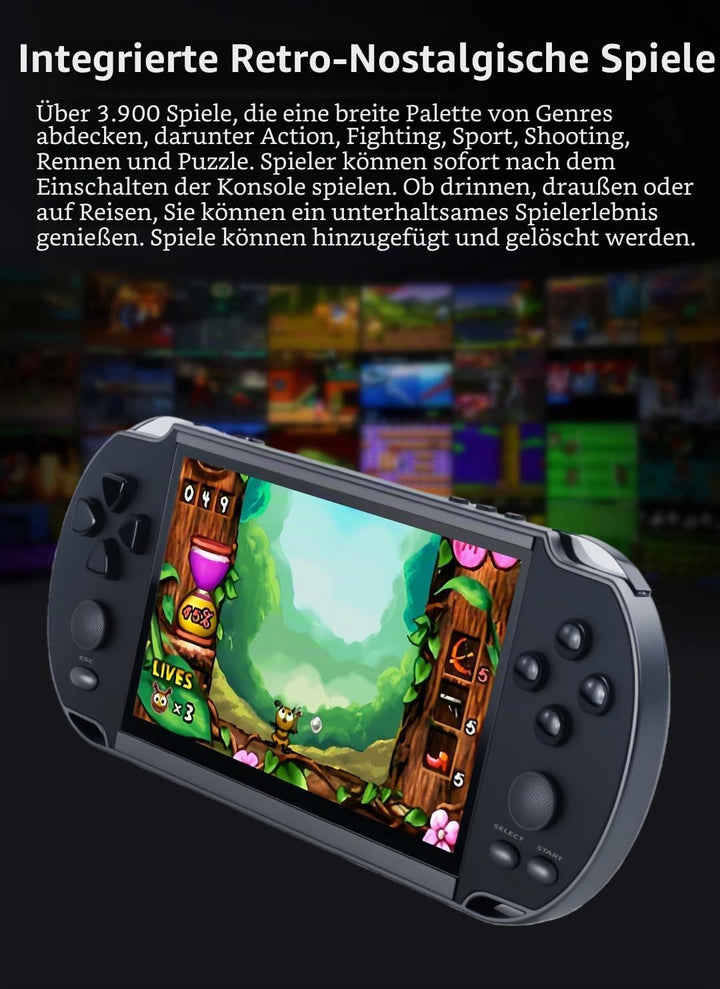 Tragbare Spielkonsole, 5,1 Zoll, mehrere Simulatoren, Retro, Video/Musik/E-Book/Fernseher für Indoor