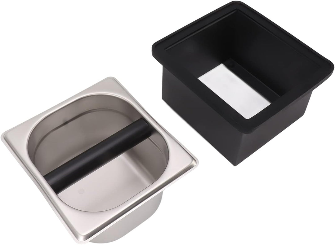 Abklopfbehälter, Edelstahl Espresso Klopfbox Kaffee Abschlagbehälter mit Abnehmbarer Gummi Ausklopfs