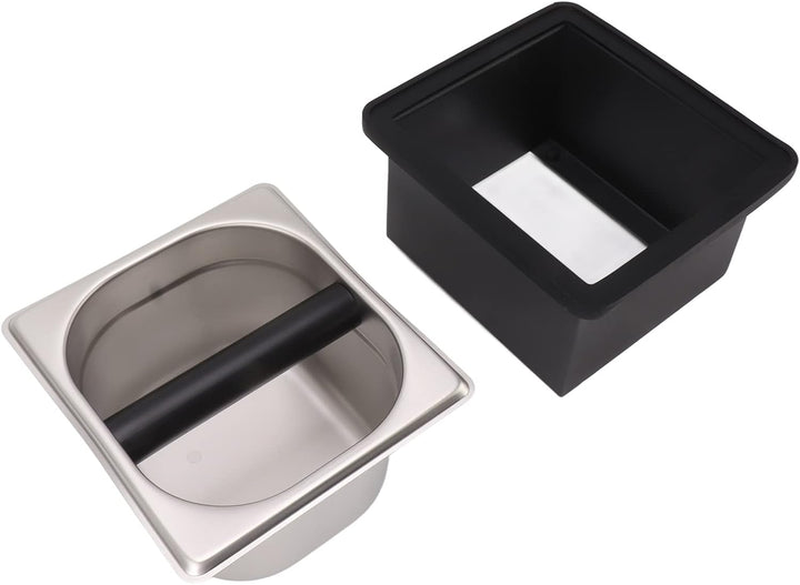 Abklopfbehälter, Edelstahl Espresso Klopfbox Kaffee Abschlagbehälter mit Abnehmbarer Gummi Ausklopfs