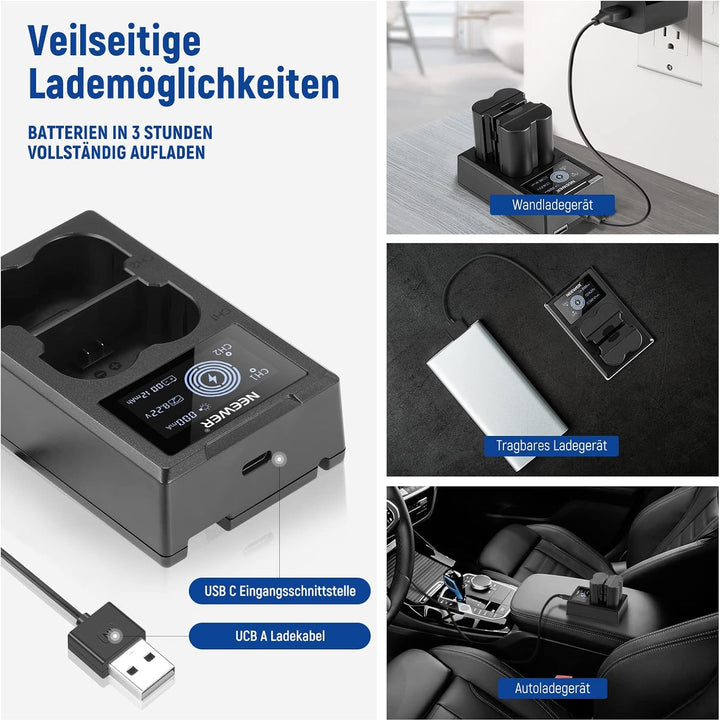 NEEWER NP-W235 Kamera Akkuladegerät Set, Doppel Steckplatz USB Ladegerät mit LCD, 2er Pack 2400mAh E