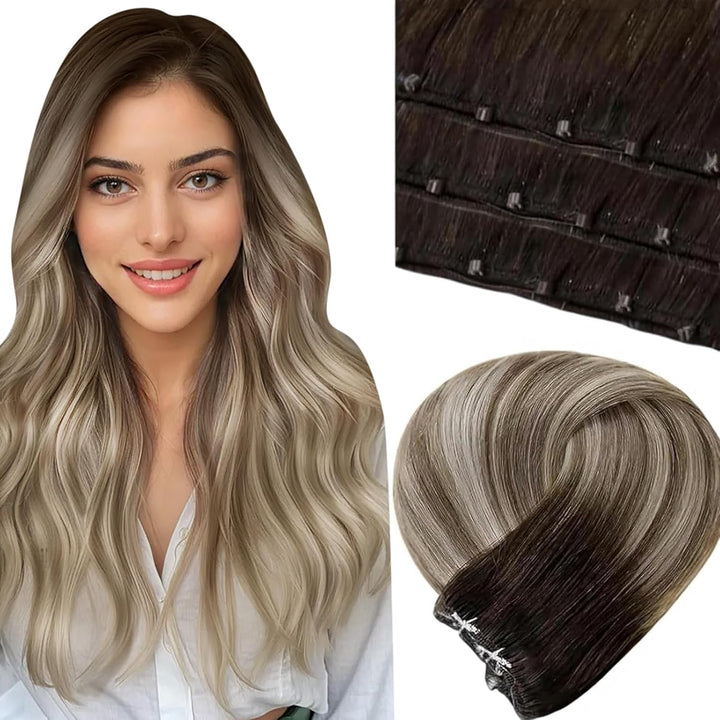 LaaVoo Easy Fit Weave Echthaar Extensions Balayage Braun Micro Bead Extensions Remy Menschliches Haa
