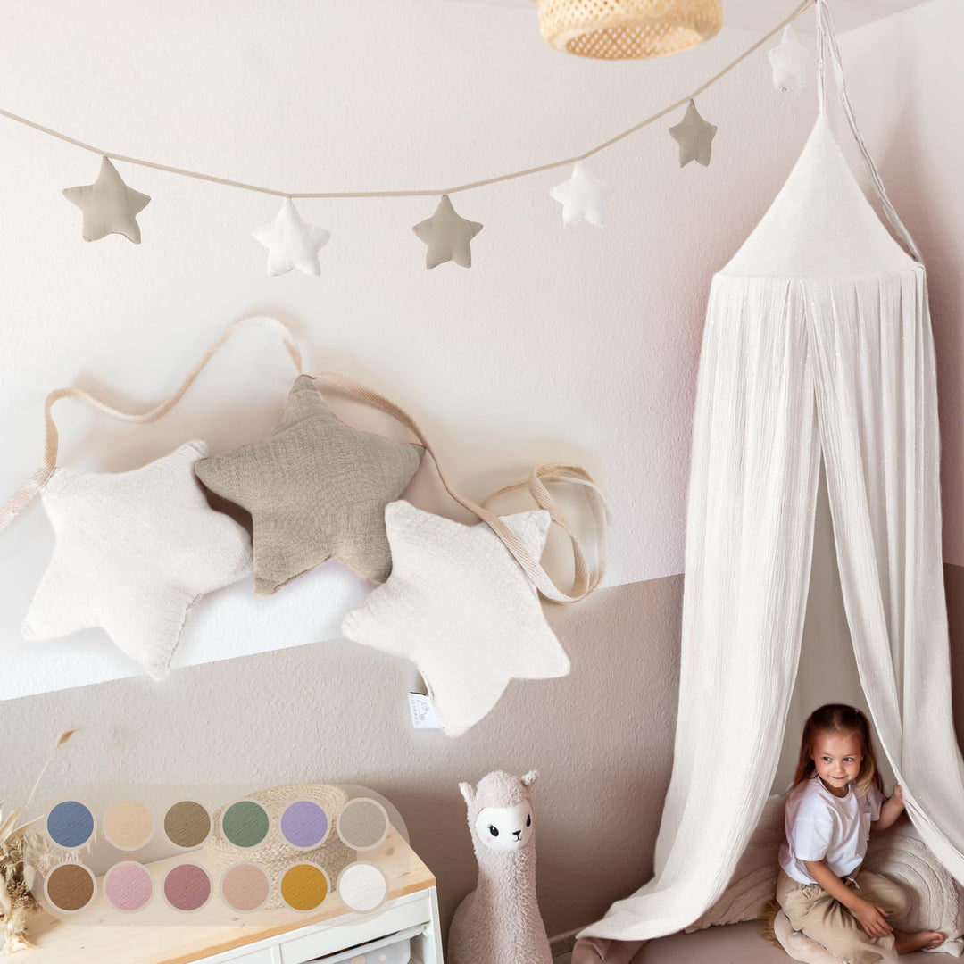 LILIMAUS Sternen Wimpelkette Stoff - 12 Farben - Kinderzimmer Deko - 100% Baumwolle Handmade - Musse