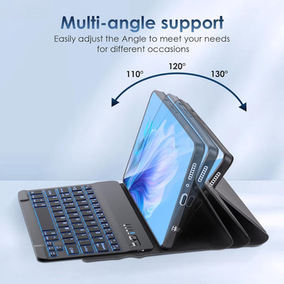 Qoosea Beleuchtete Tastatur Hülle für Samsung Galaxy Tab A9 8.7" 2023, Soft TPU Rückseite Gehäuse Kl
