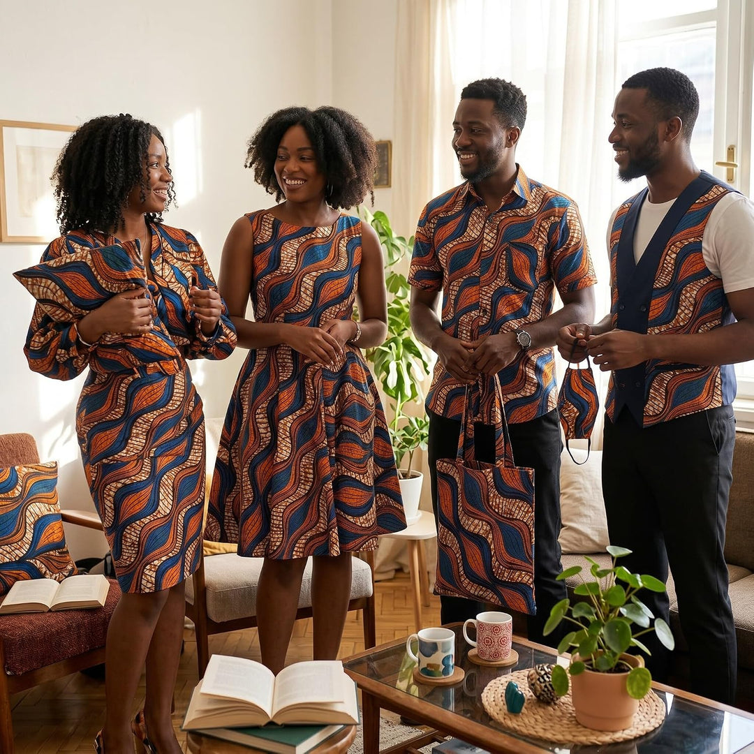 Eujgoov 6 Yards Afrikanischer Polyester-Wachsdruck-Stoff Afrikanischer Stoff für Partykleid DIY Bär