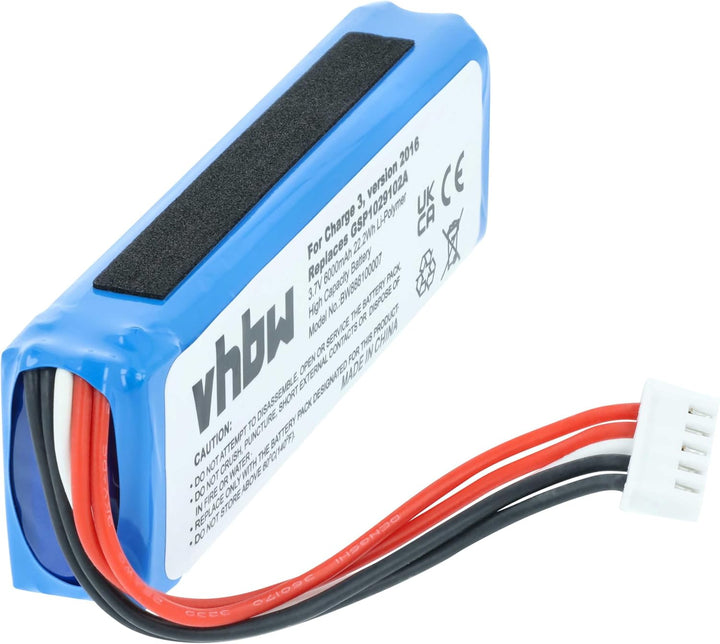 vhbw Akku kompatibel mit JBL Charge 3 2016 | Lautsprecher Boxen Speaker (6000 mAh, 3,7 V, Li-Polymer