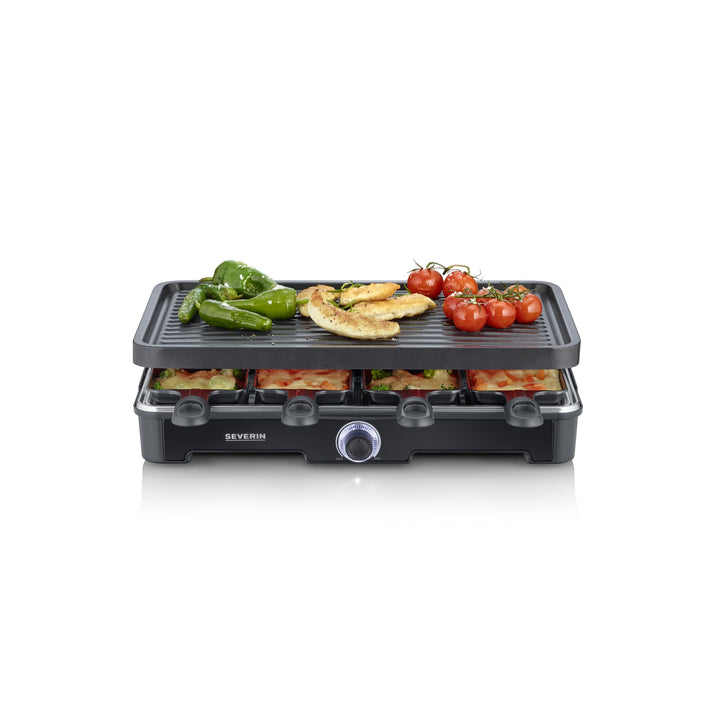 SEVERIN Raclette-Grill, Raclette mit grosser Grillplatte, Keramik- & Antihaftbeschichtung, 8 Raclett
