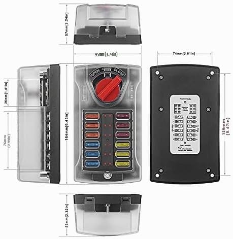 Jtron 12V Sicherungskasten kfz 12-Fach Sicherungshalter, Sicherungsdose Sicherungsträger mit LED-Anz