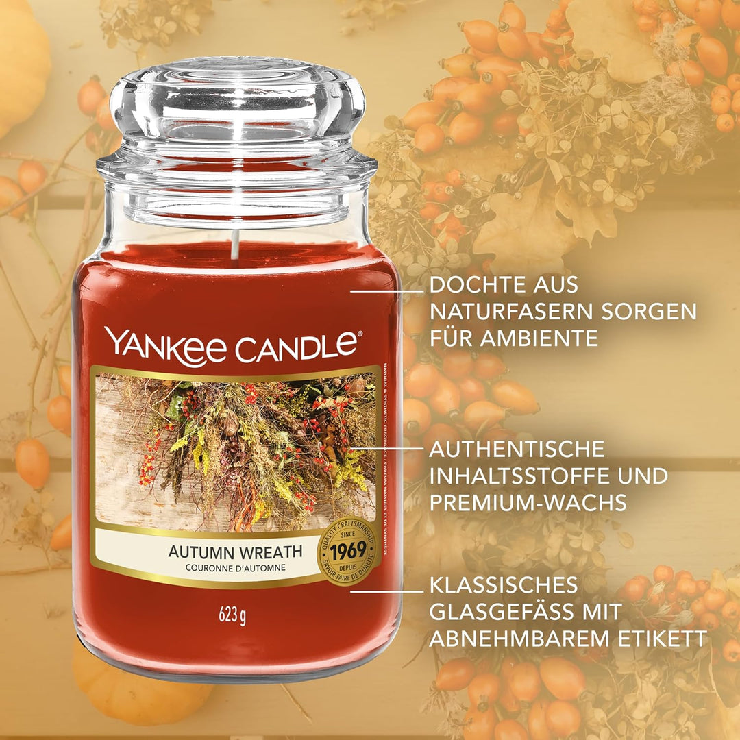 Yankee Candle Duftkerze im Glas (gross) | Autumn Wreath | Kerze mit langer Brenndauer bis zu 150 Stu