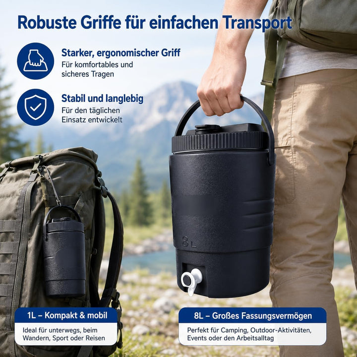 SISKEYCOOC 8L+1L Premium Getränkespender mit Hahn, Eiswürfelbehälter mit Deckel, Getränkekanister mi