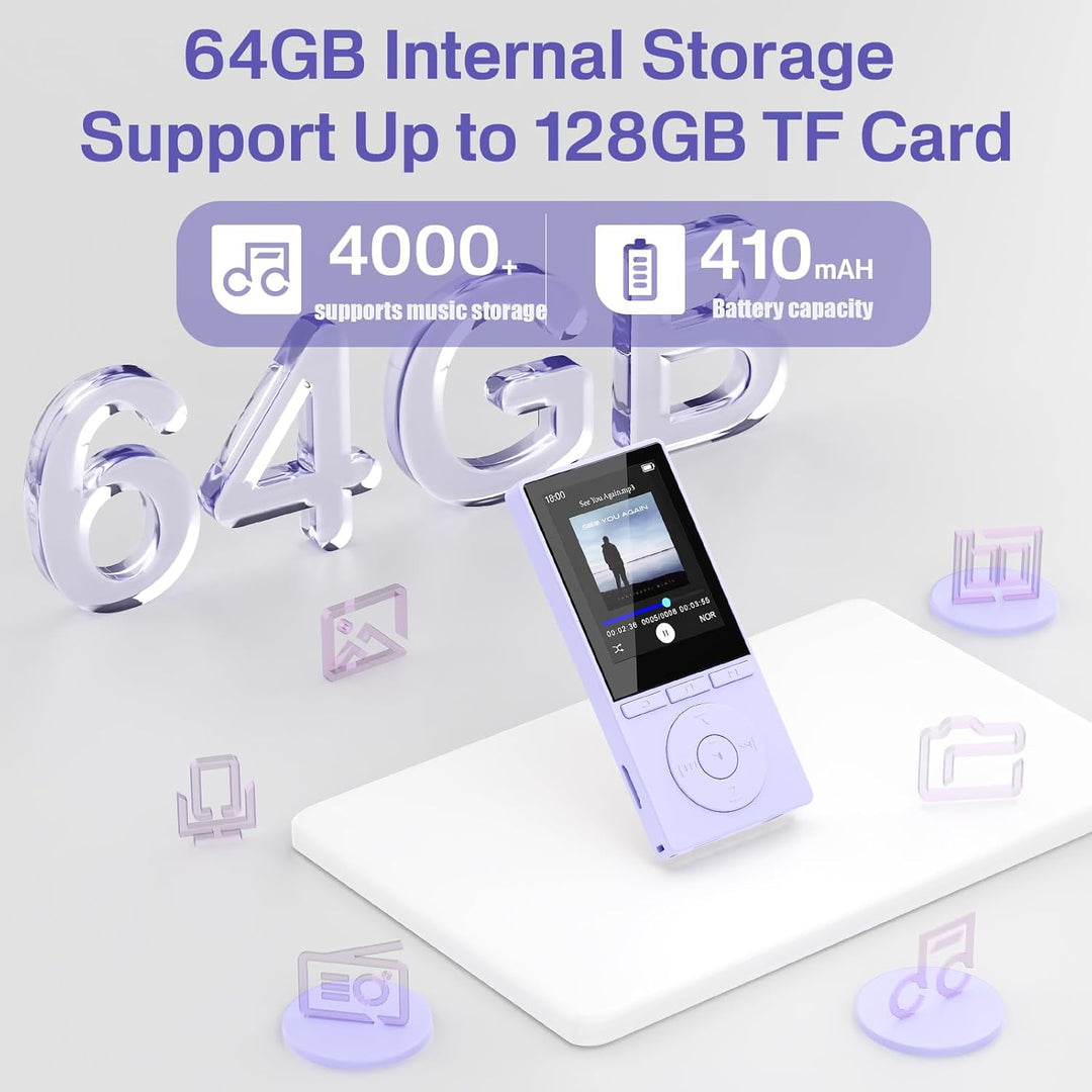 64GB MP3 Player with Bluetooth 5.3, Music Player with HiFi Sound for Sports Runners, 2.4" Screen MP3