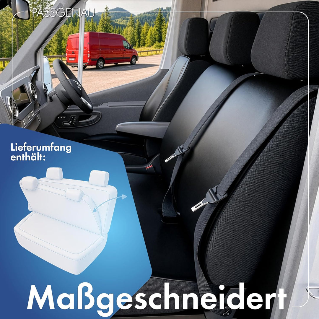 Walser Transporter Sitzbezüge Auto kompatibel mit VW T6, Doppelbank vorne klappbar, Auto Sitzbezüge