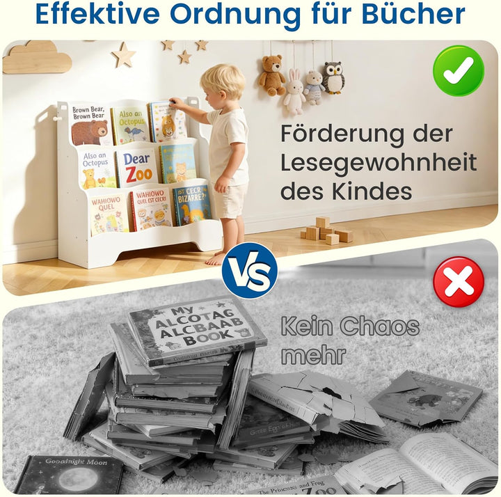 Bücherregal Kinder Montessori Kinderregal mit 3 Ablagefächern Regal Kinderzimmer Spielzeug Aufbewahr
