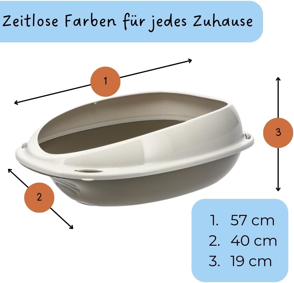 GarPet Katzenklo ohne Deckel 57x40x19 cm Katzentoilette mit Rand Katzen WC Schalentoilette grau oval