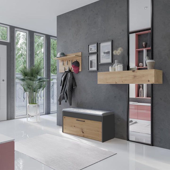 VBChome Schuhschrank mit Sitzfläche und Stauraum 100 x 35 x 49 cm Eiche Artisan - Antrazit Griffe Sc