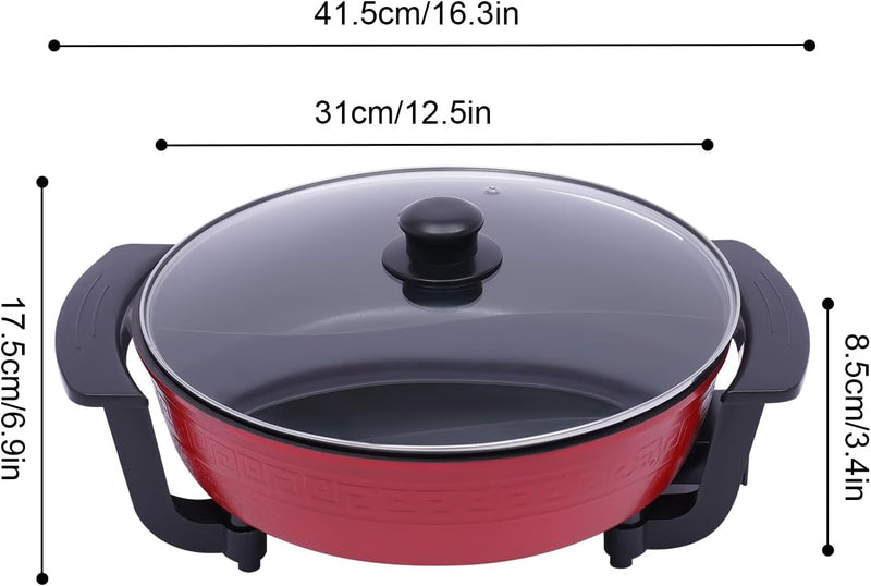 Hot Pot 1300W 220V, Elektrisch Hotpot 6L Twin Kochtopf Feuertopf Suppentopf mit Deckel, 2 Kammern Ho