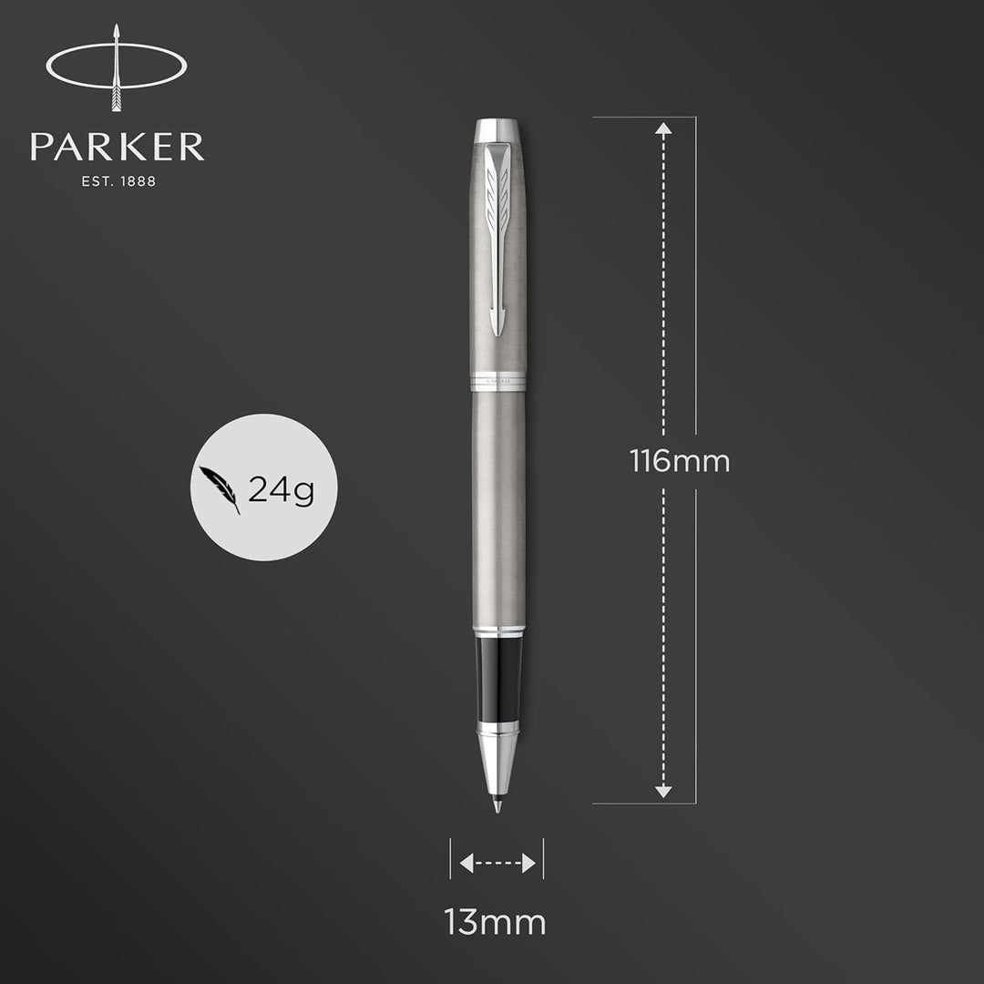 Parker IM Rollerball | Edelstahl mit Chrom-Zierteilen | feine Spitze mit schwarzer Tinte | Geschenkb