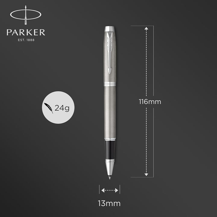 Parker IM Rollerball | Edelstahl mit Chrom-Zierteilen | feine Spitze mit schwarzer Tinte | Geschenkb