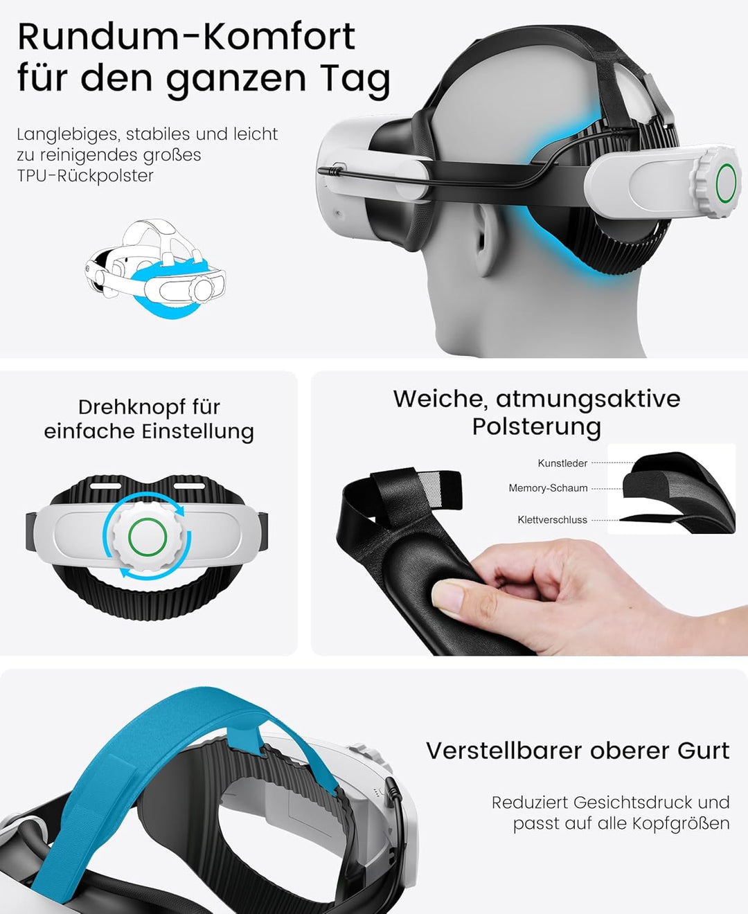 Headstrap für Meta Quest 3 mit 8000mAh Akku, Elite Strap Zubehör für Meta Quest 3S mit Verstellbarem