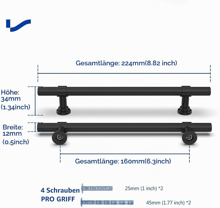 LONTAN 20 Stück Griffe für Küchenschränke Schwarz Griffe Küchengriffe 160mm lochabstand Schrankgriff