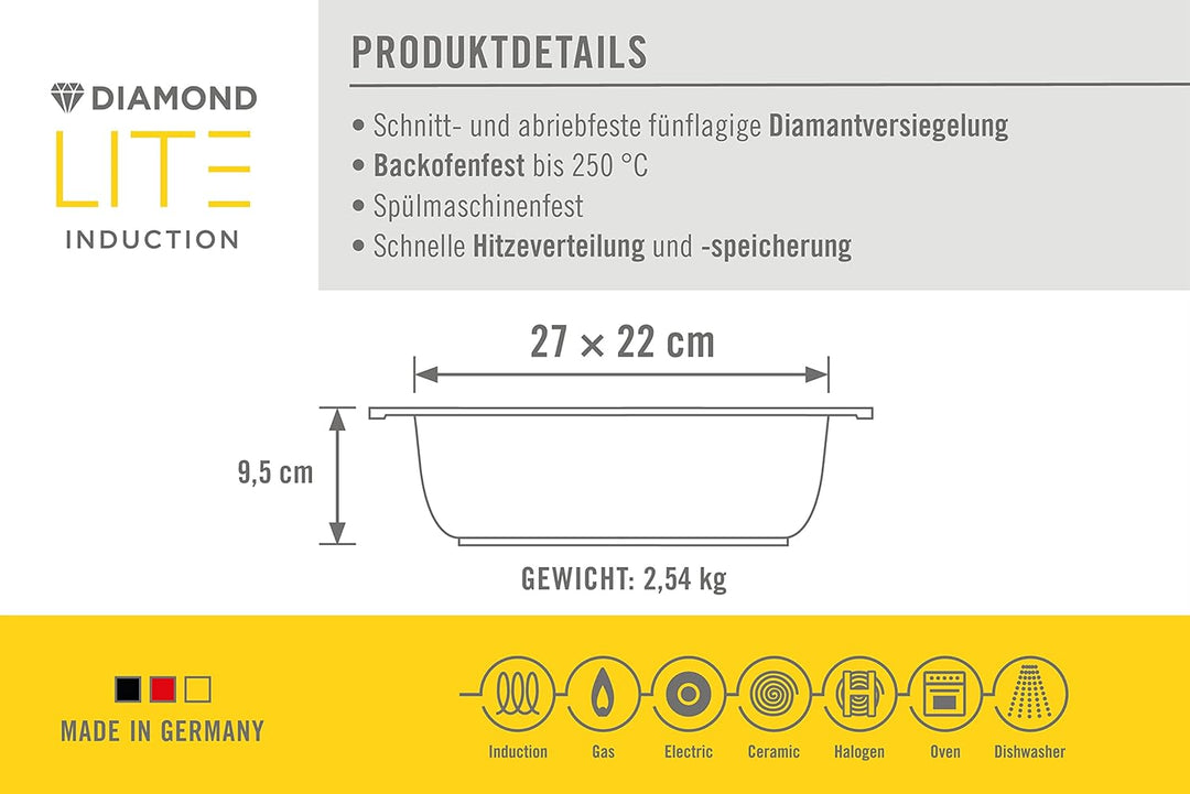 Woll Diamond Lite Set bestehend aus Bräter mit Glasdeckel und Silikongriffen in Box - Induktiv -, 27