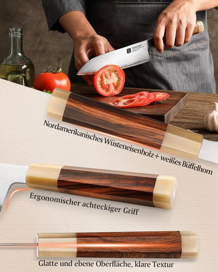 XINZUO 18.3cm Japanisches Santokumesser, Profi Küchenmesser Japanischer ZDP-189-Pulverstahl Chefmess