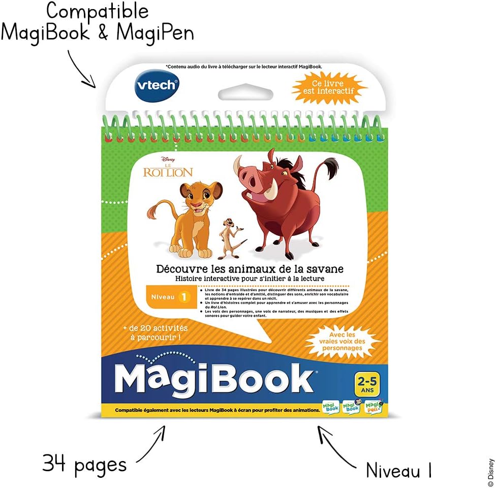 VTech – Buch MagiBook – Der König der Löwen – entdeckt die Tiere der Savanne – Lernbuch / Buch 2-5 J