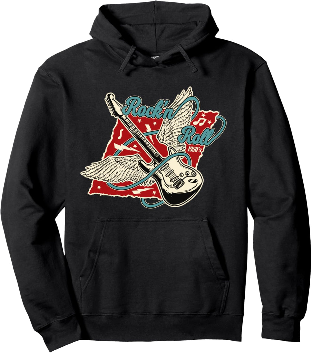Rock'n'Roll Gitarre Engelsflügel 1950er Rockabilly Rocker Pullover Hoodie