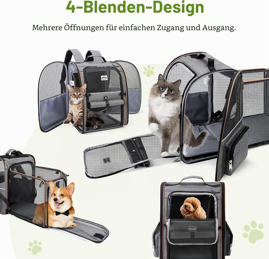 Lekebobor Katzenrucksack-Tragetasche, erweiterbarer Haustier-Tragerucksack für kleine Hunde, mittelg
