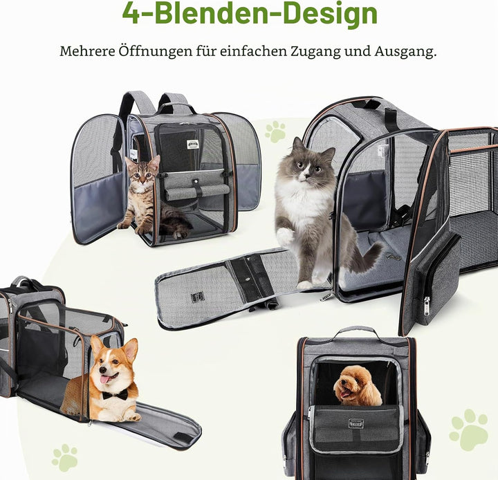 Lekebobor Katzenrucksack-Tragetasche, erweiterbarer Haustier-Tragerucksack für kleine Hunde, mittelg