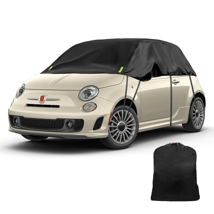 Schwarzes Halbgarage für 2007-2023 F-iat 500, Massgeschneidertes Autogarage Softtop Halbabdeckung vo