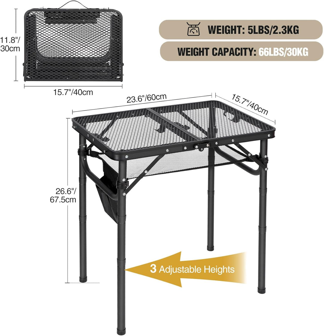 REDCAMP Tragbarer Grilltisch mit Mesh Desktop, 60 x 40cm Leichter Faltbarer Klappbarer Campingtisch