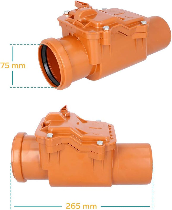PEŠTAN Rückstauverschluss Ø DN 75 Orange | Rückschlagklappe Rückstauventil Rückstauklappe Rückstauve