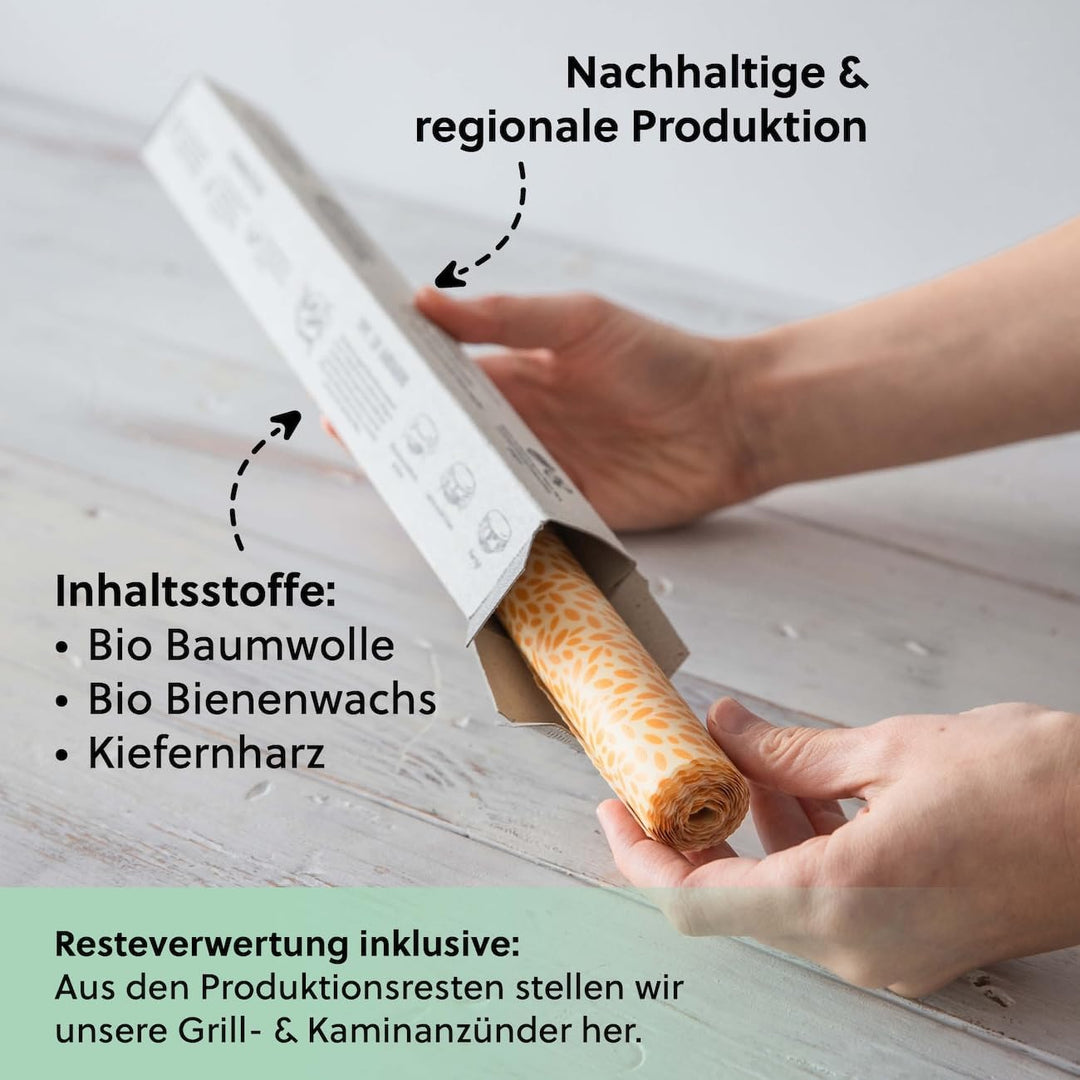 beegut BIO Bienenwachstücher Rolle 100x35cm, Nachhaltige & wiederverwendbare Frischhaltefolie zum se