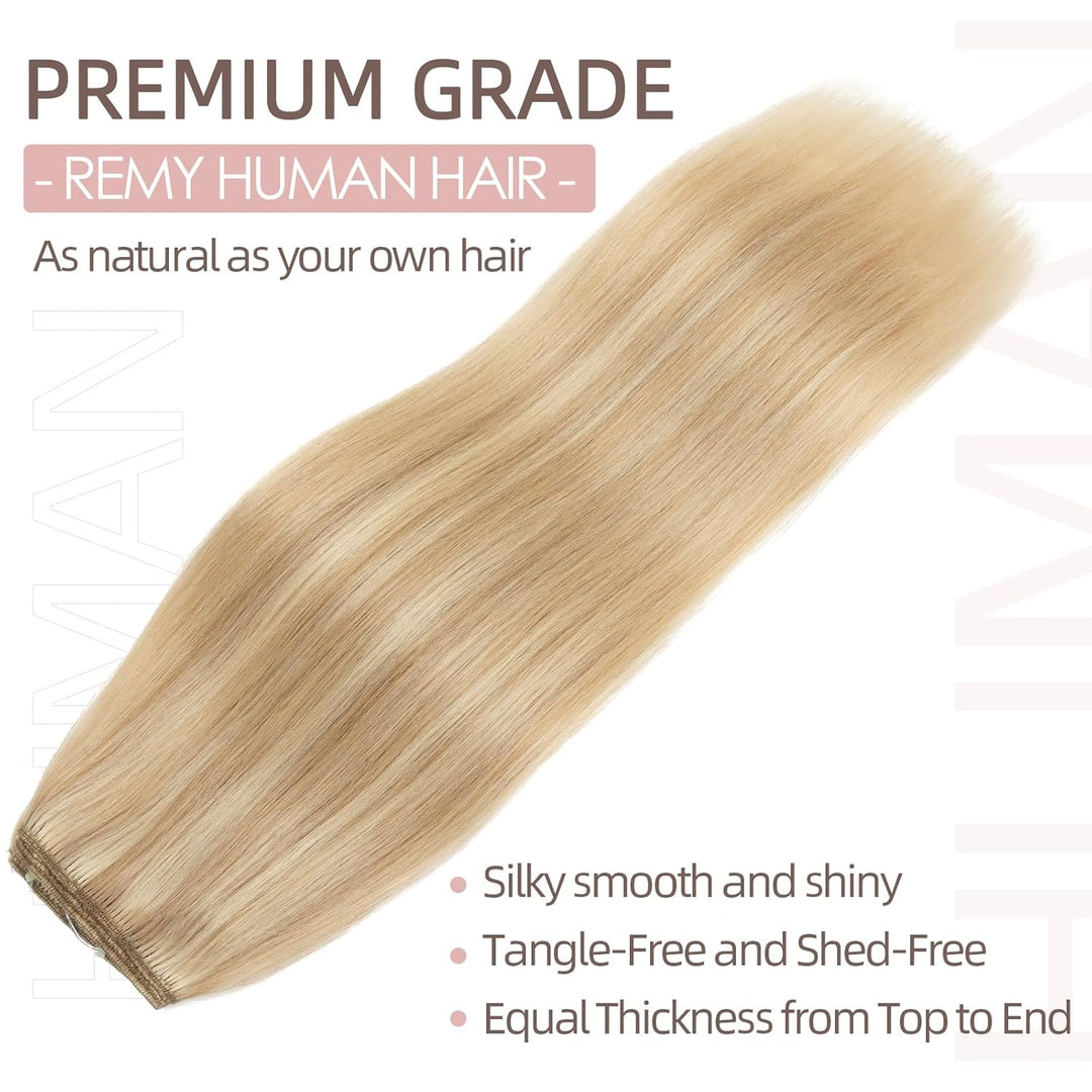 Extensions Echthaar mit Gummiband, Silk-co Wire in Extensions Aschblond Highlights Bleichblond 70g,