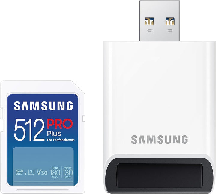 Samsung PRO Plus SD-Karte, 512 GB, UHS-I U3, Full HD & 4K UHD, 180 MB/s Lesen, 130 MB/s Schreiben, S