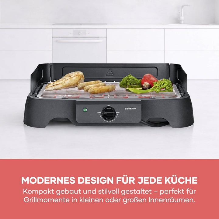 Severin Elektrogrill, Temperaturen 35-200 Grad Celsius, schnelles Aufheizen, 38x22 cm, Tischgrill mi