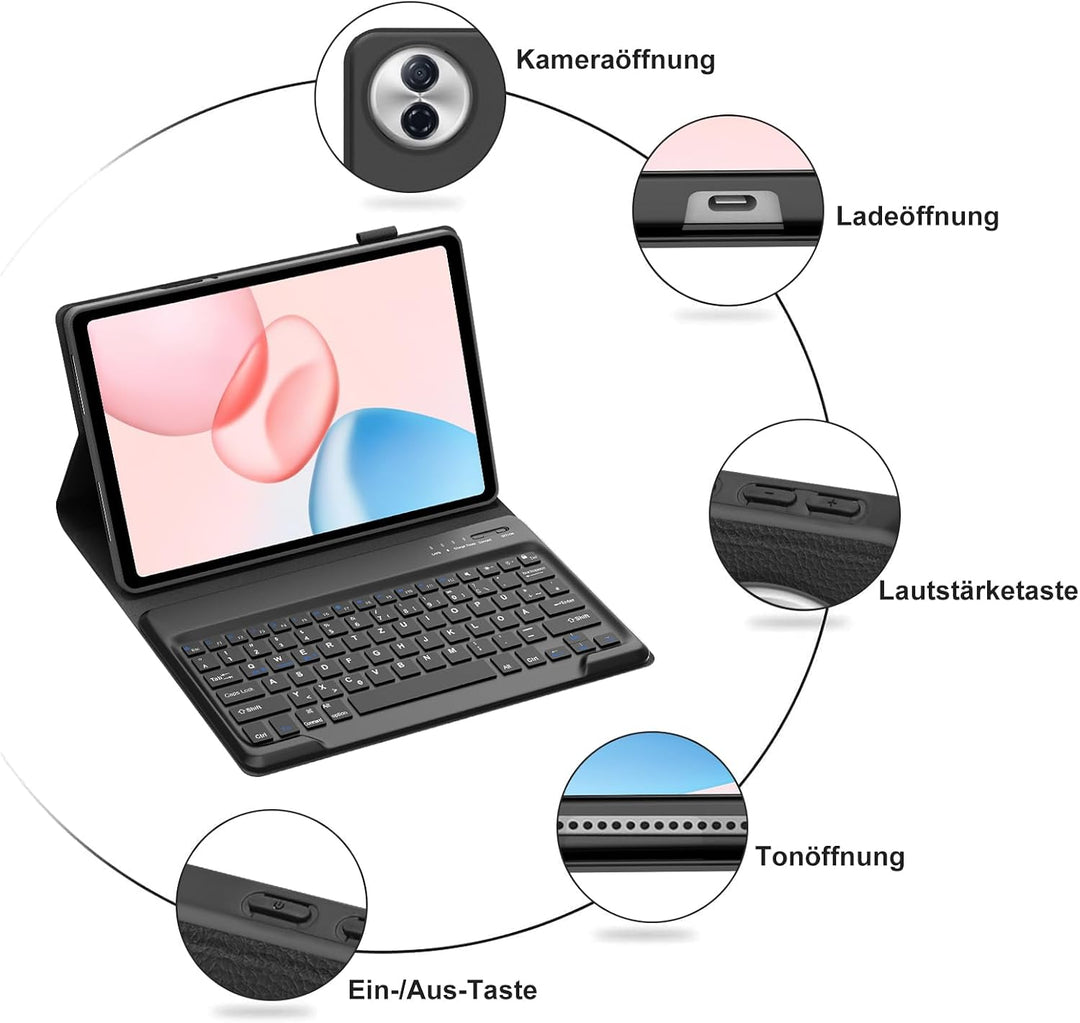 Hülle mit Tastatur für Honor Pad 10 2025/Honor Pad 20 2026 12.1 Zoll | Bluetooth Abnehmbarer Tastatu
