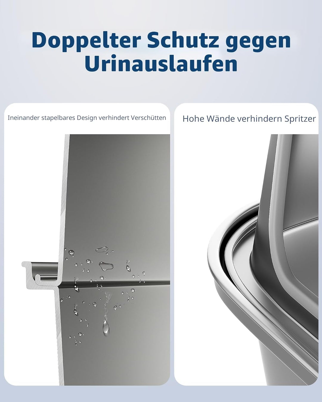 Katzenklo Edelstahl, VollMetall Katzentoilette Gross XXL, Katzenklo mit Abnehmbares Hoher Rand, Katz