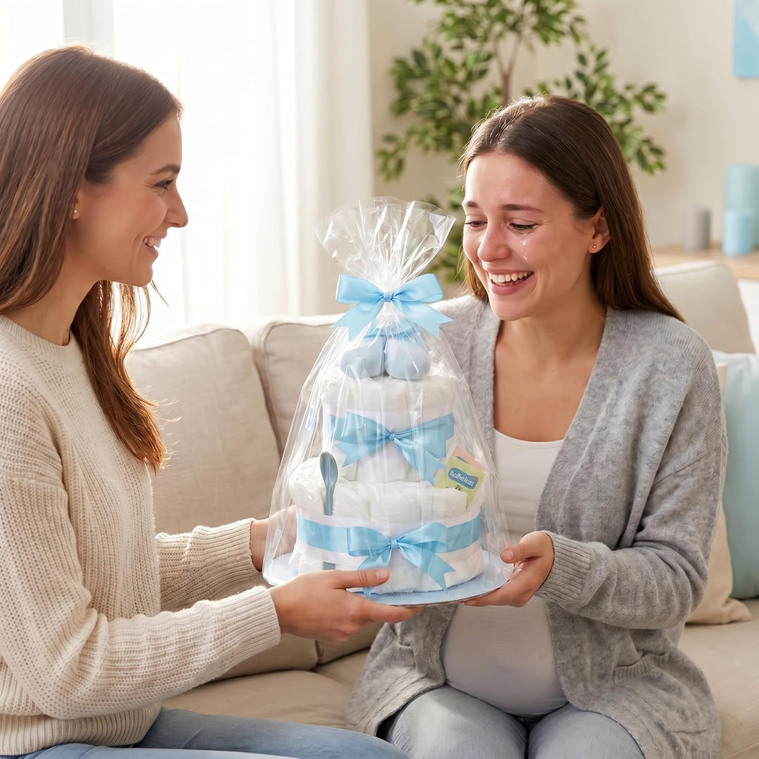 Windeltorte Junge 2 stöckig in Blau mit Babysocken, Geschenke zur Geburt für die Mutter, Taufe oder