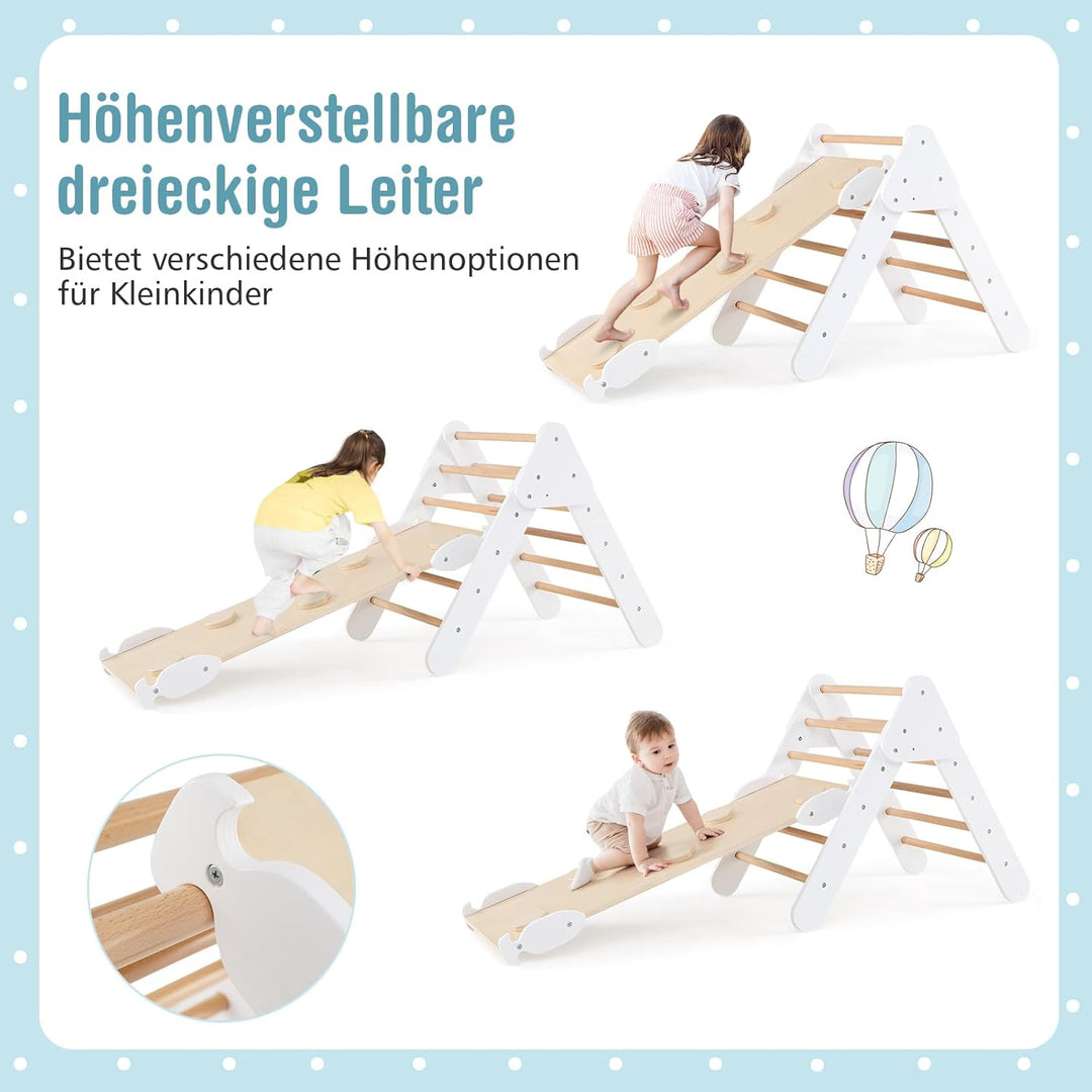 COSTWAY Kletterdreieck mit Rutsche, Kletterbogen, inkl. doppelseitige Rampe, zum Klettern, Rutschen