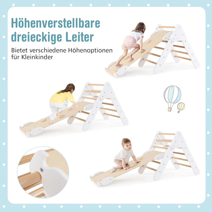 COSTWAY Kletterdreieck mit Rutsche, Kletterbogen, inkl. doppelseitige Rampe, zum Klettern, Rutschen