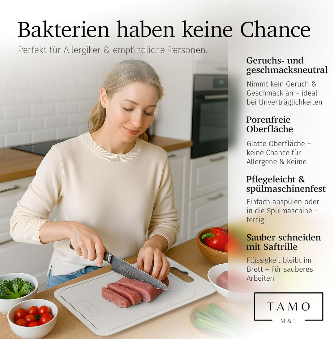 TAMO Titan Schneidebrett, mit Saftrille, aus 100% reinem Titan, hygienisch, antibakteriell & langleb