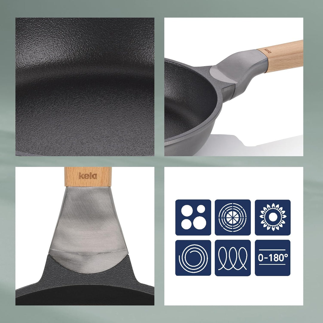 kela Bratpfanne Vitana, Ø 28 cm, Aluguss, grau, recycelbar, Allherdboden, antihaftbeschichtet, hitze