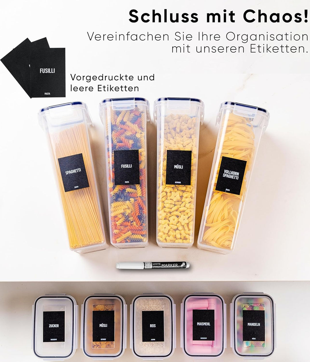 Deco haus® Vorratsdosen mit Deckel Luftdicht [inkl. VORRATSETIKETTEN] - 4er Vorratsbehälter Set 2.8L