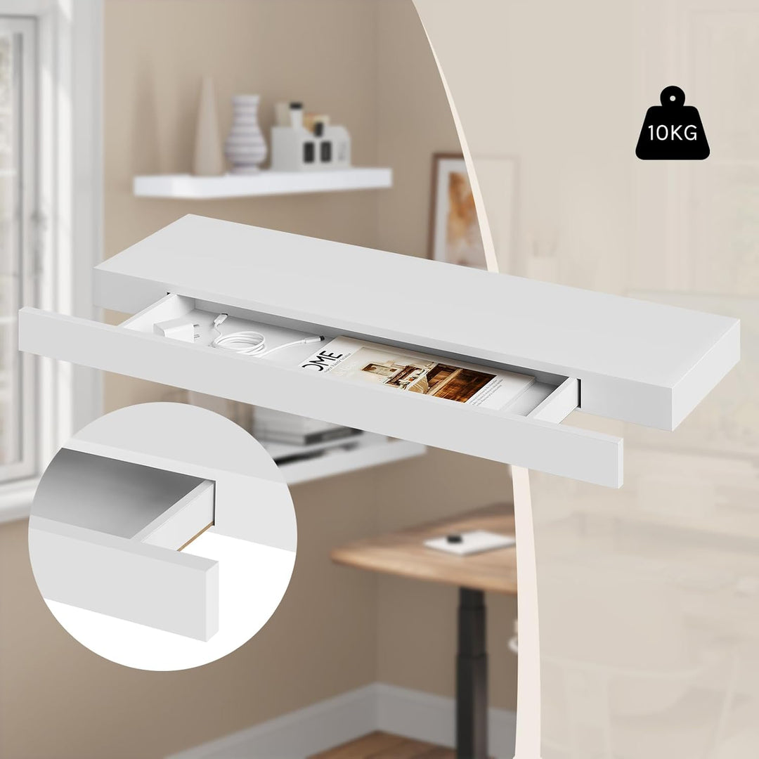 WOLTU Wandregal mit Schublade, Schweberegal Weiss, Regalbrett aus MDF, Wandboard für Wohnzimmer Schl