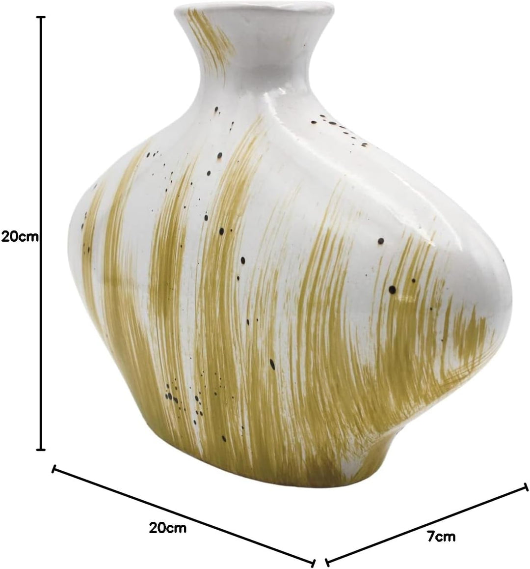 Ovale Keramik Vase mit abstraktem Muster, schwarz/braun/Silber, Handarbeit, Grösse: L/B/H ca. 7 x 30