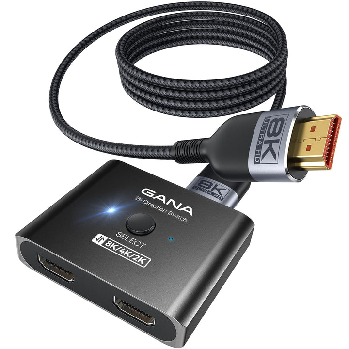 GANA HDMI 2.1 Switch, Ultra HD 8K Bidirectional Splitter, 4K@120Hz, 8K@60Hz, Aluminum Selector for P