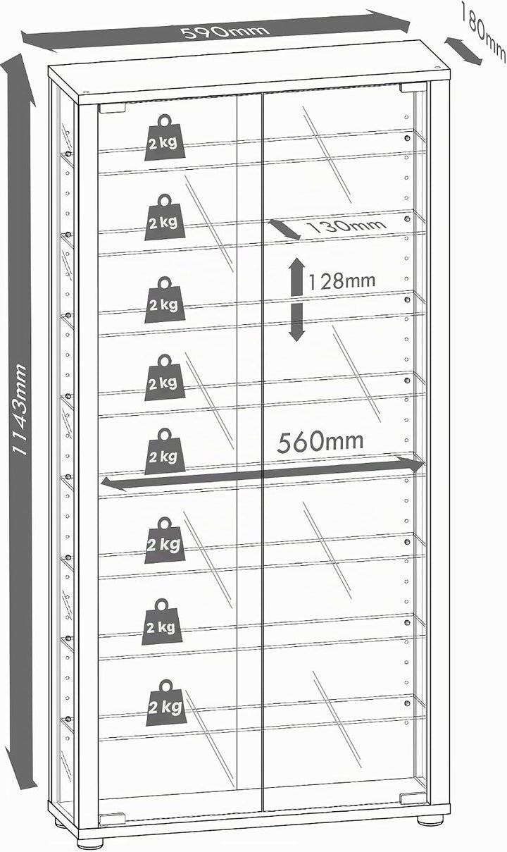 VCM Glasvitrine hängend | Vitrine Glas mit ESG-Sicherheitsglas | Masse: H. 114 x B. 59 x T. 18 cm |