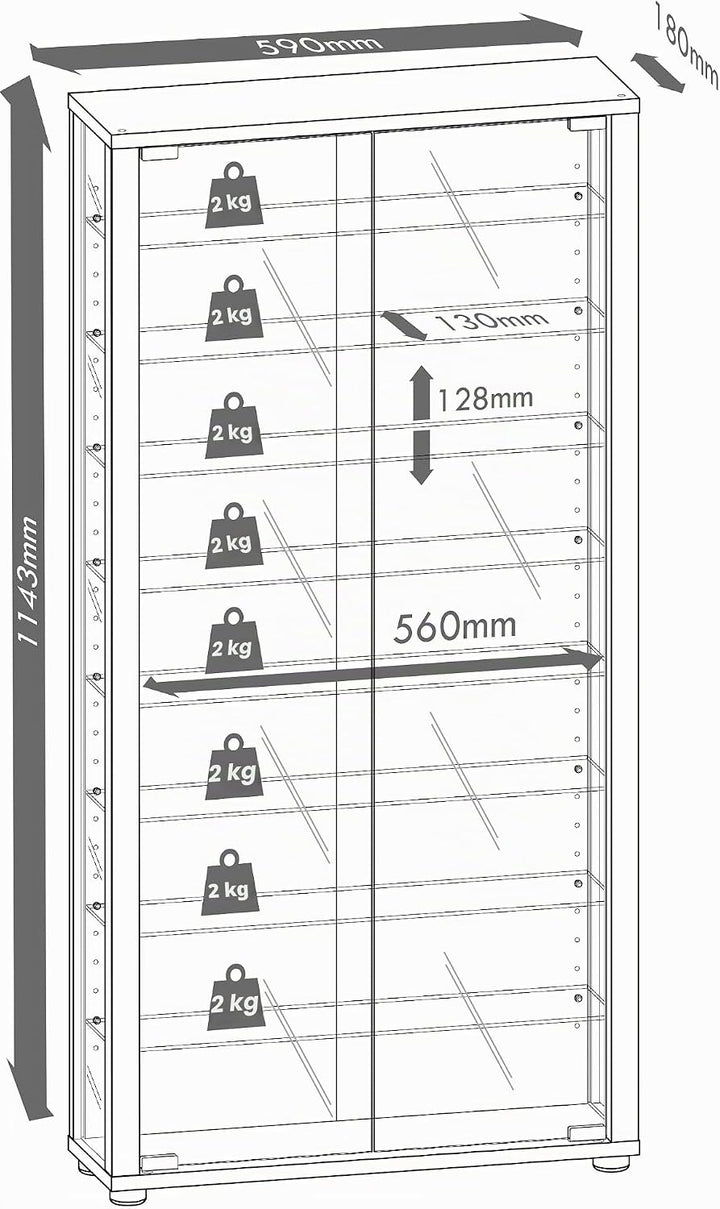 VCM Wandvitrine Sammelvitrine Glasvitrine Wand Vitrine Regal Schrank Glas ohne Beleuchtung Weiss "Vi