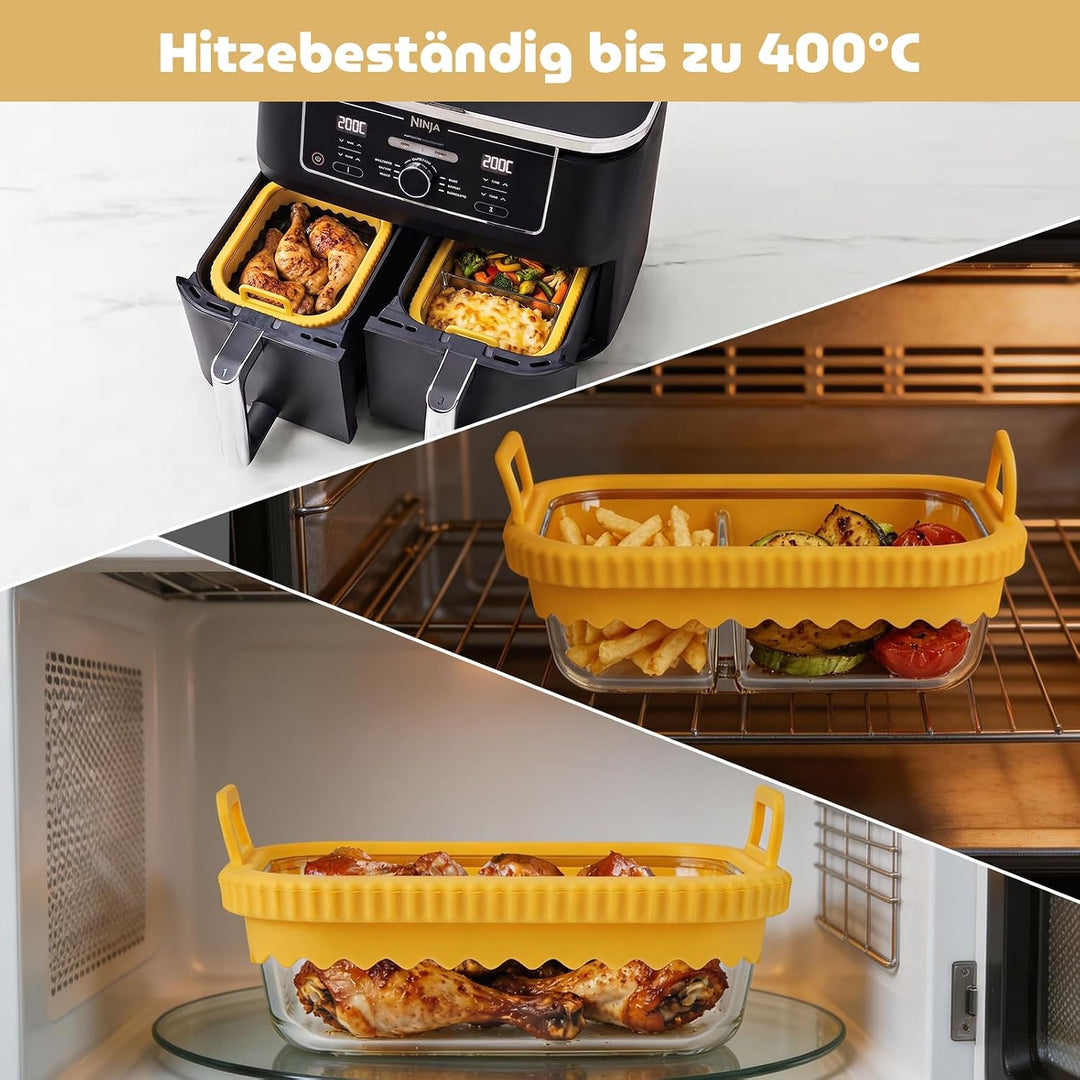 2 Stück Auflaufform Airfryer mit Herausnehmbarer Silikongriffen,Airfryer Heissluftfritteuse Zubehör